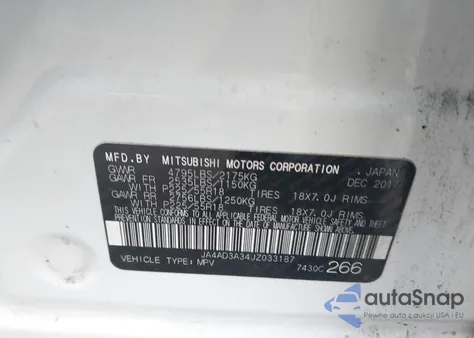 2018 Mitsubishi Outlander Le z USA, uszkodzony, nr VIN JA4AD3A34JZ033187